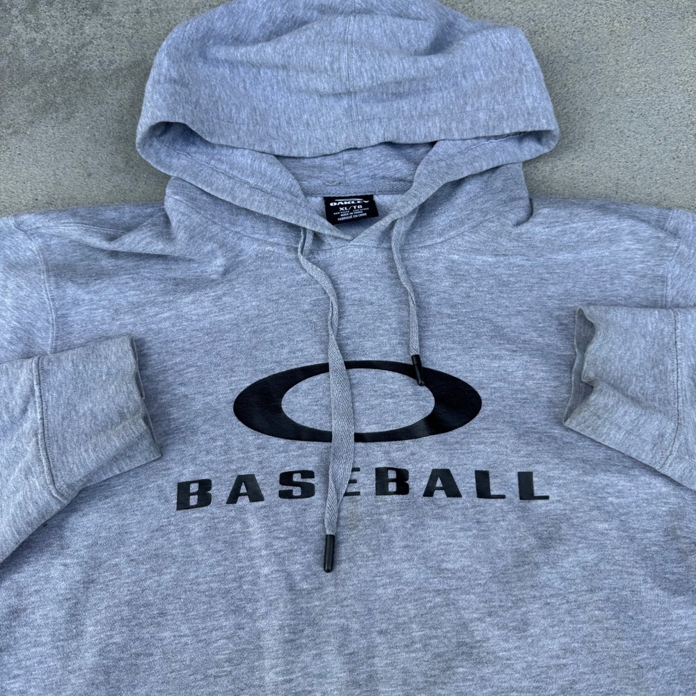 Oakley Baseball Hoodie Men XL Gray Heather Logo Pullover Sweatshirt